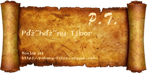 Páhány Tibor névjegykártya